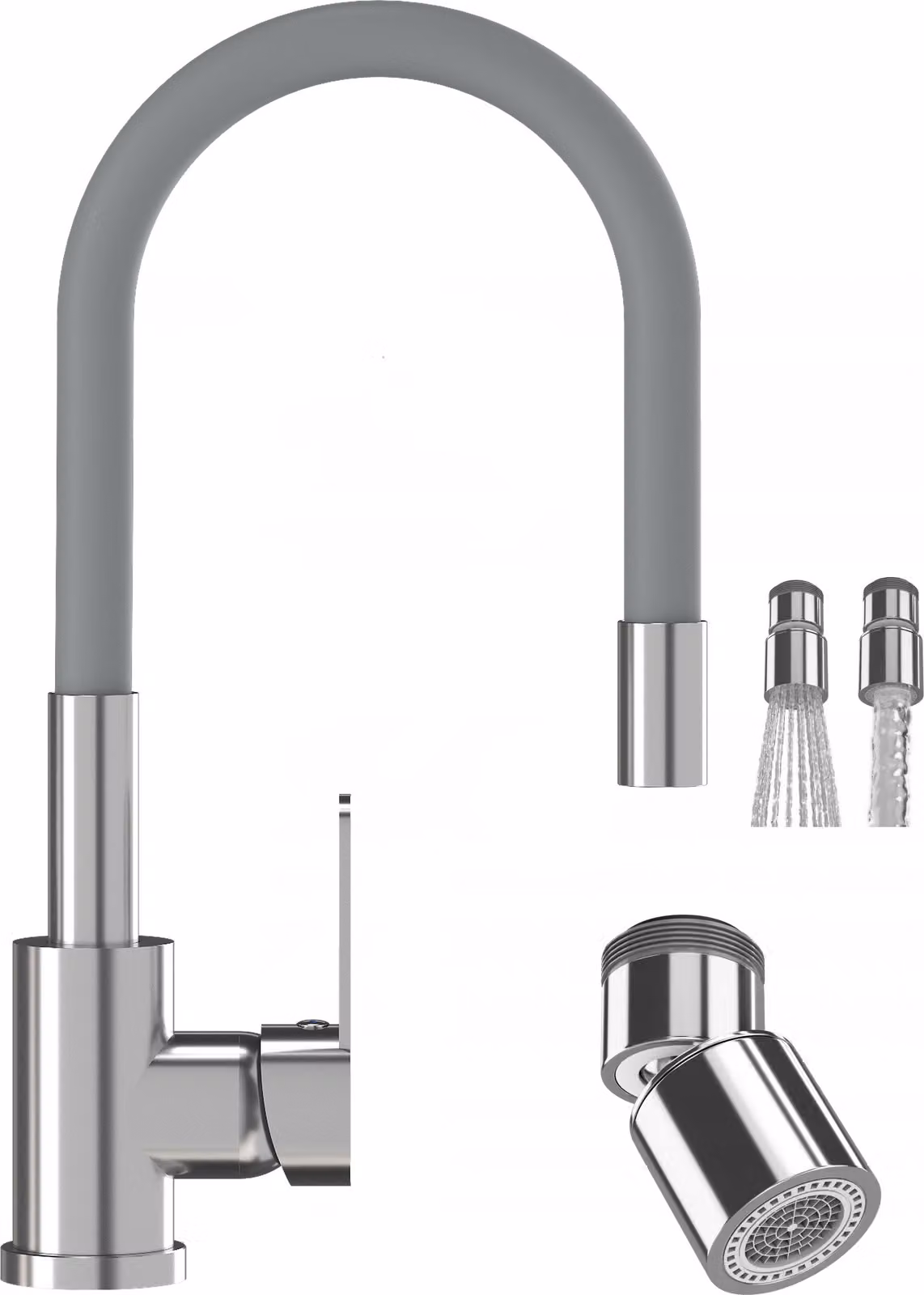 Granitan - Rubinetto da cucina - Rubinetto per lavello - Orientabile a 360° - Cartuccia in Vetroceramica - Grigio scuro - Ottone - FLEX