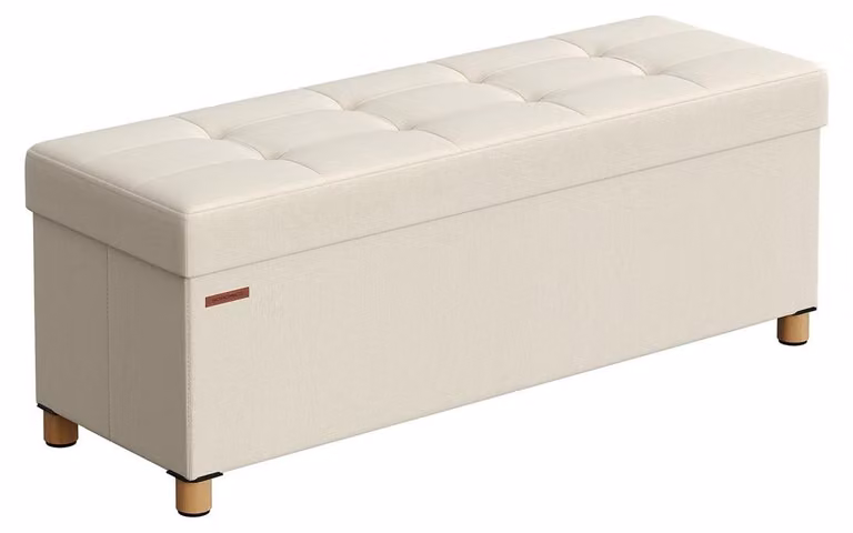 Panca contenitore – Seduta contenitore – Poggiapiedi – MDF – Aspetto lino – Schiuma 25D – 38 x 110 x 40 cm
