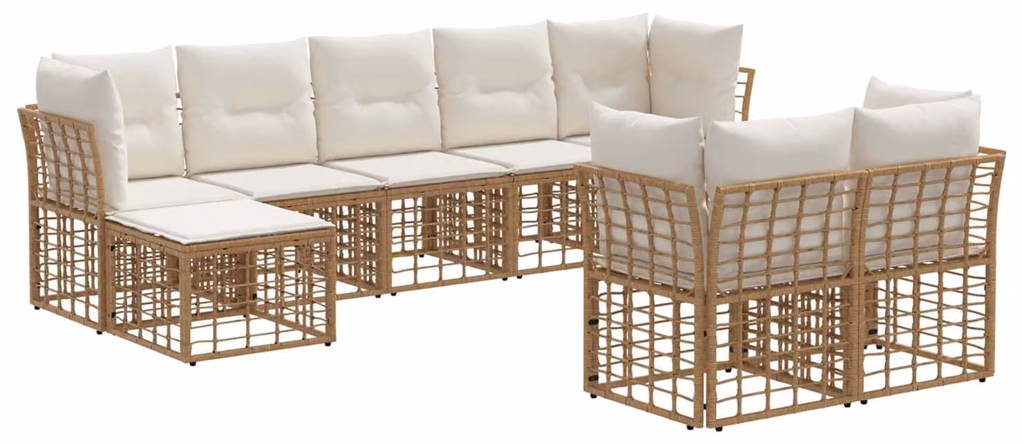 Set di divani da esterno Naturale e Bianco Crema Poliestere