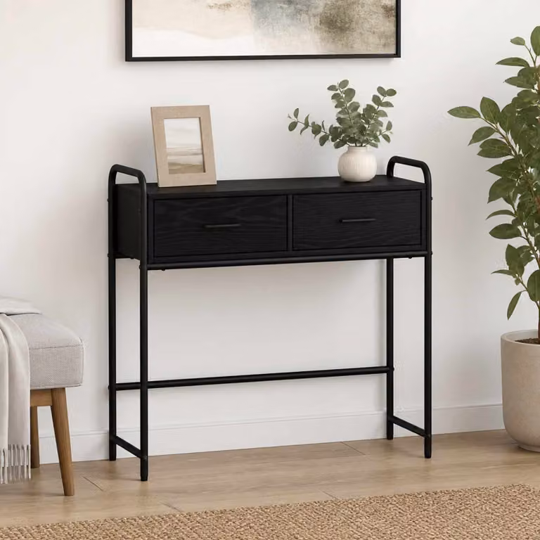 vidaXL Tavolo consolle Rovere Nero 90 x 33 x 80,5 cm