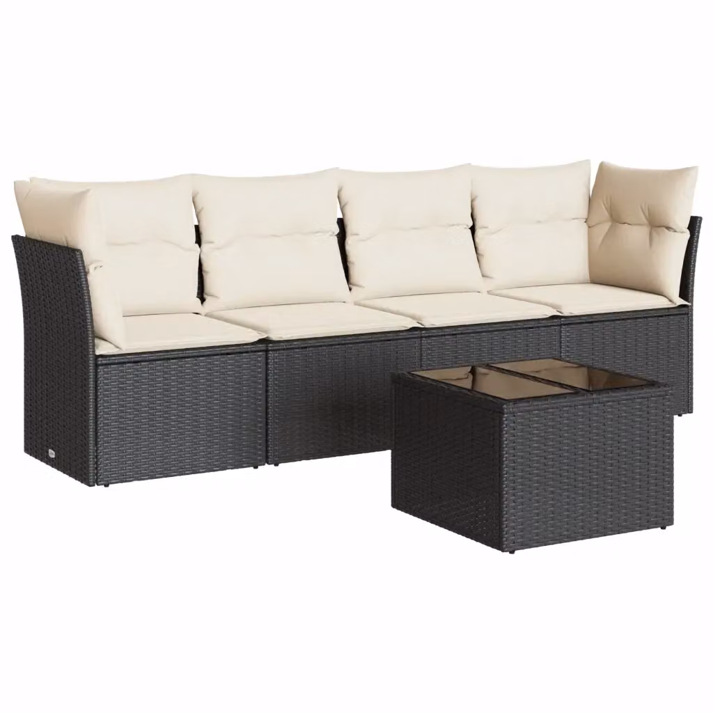 vidaXL Set Divani da Giardino 5 pz a Forma a L in Polyrattan Nero con Cuscini e Tavolino da Caffè – 2