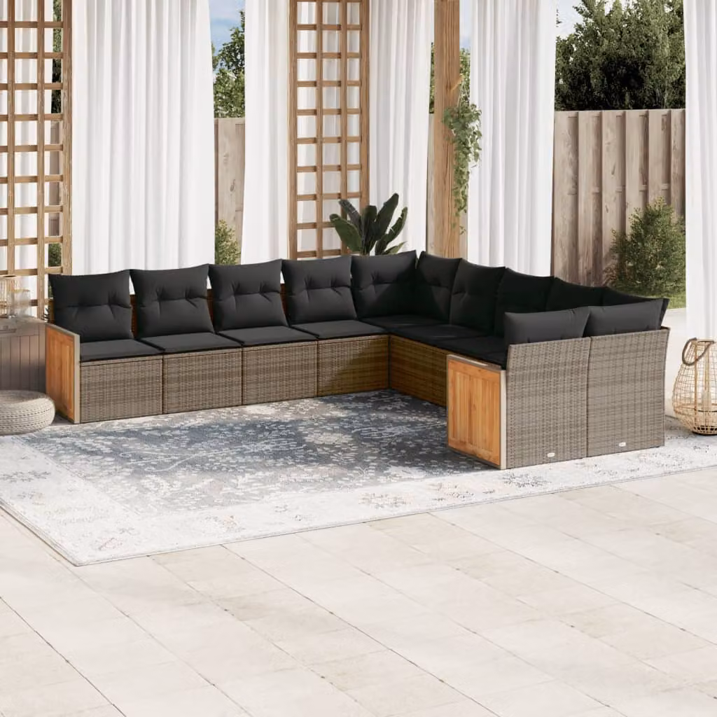 Set Divano da Giardino vidaXL 10 pz a Forma a L con Cuscini Grigio in Polyrattan e Telaio in Metallo