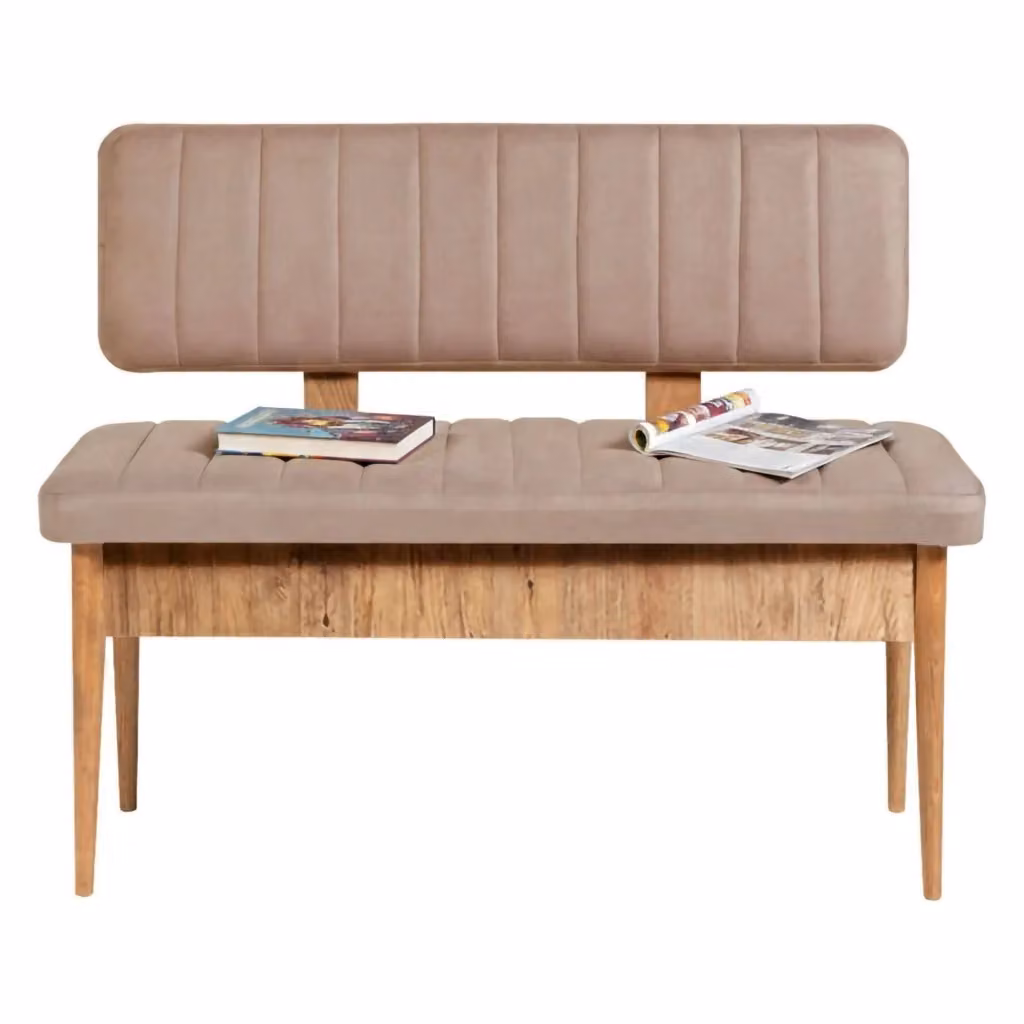Panca Salento DMORA in legno rovere color marrone beige con seduta in tessuto velluto L: 110 cm, P: 40 cm, H: 85 cm – 2