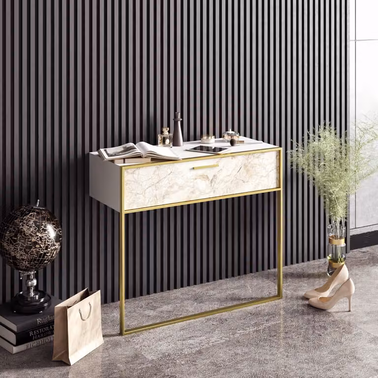 Skye Decor, Polka- Polka SHS, oro, bianco, cassettiera, 76,8x90x38,5 cm, 100% pannello di particelle rivestito in melamina