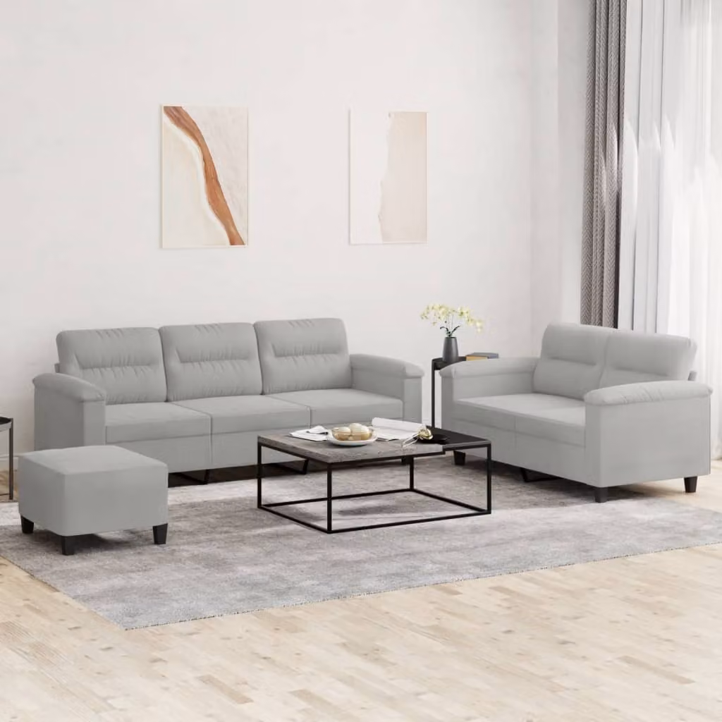Maison Exclusive - Set divano a 3 pezzi con cuscini, tessuto in microfibra grigio chiaro