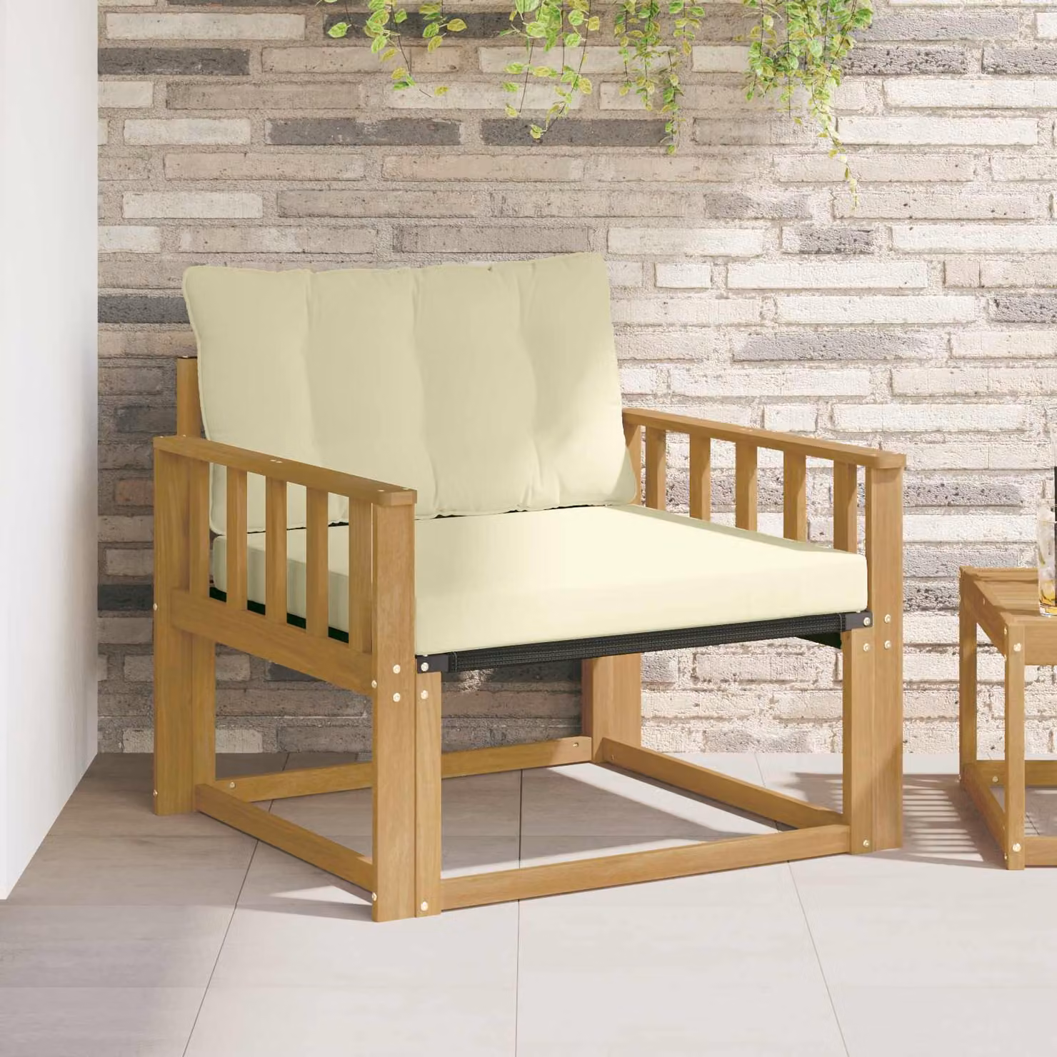 Set di divani da esterno vidaXL in legno di acacia massello e textilene con cuscini beige e bianchi