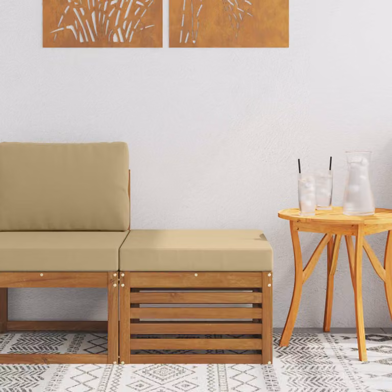 vidaXL Poggiapiedi da Esterno in Legno di Acacia Naturale Beige e Marrone L: 59,0 cm, P: 37,0 cm, H: 37,0 cm