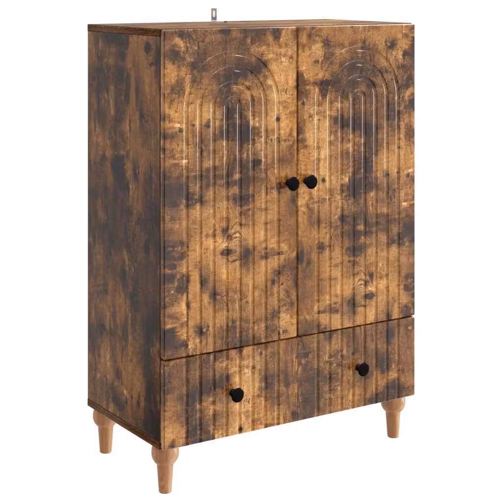 Credenza moderna in legno ingegnerizzato Rovere Fumo, ideale per soggiorno o sala da pranzo, L 66 cm x P 34,5 cm x H 95 cm – 2