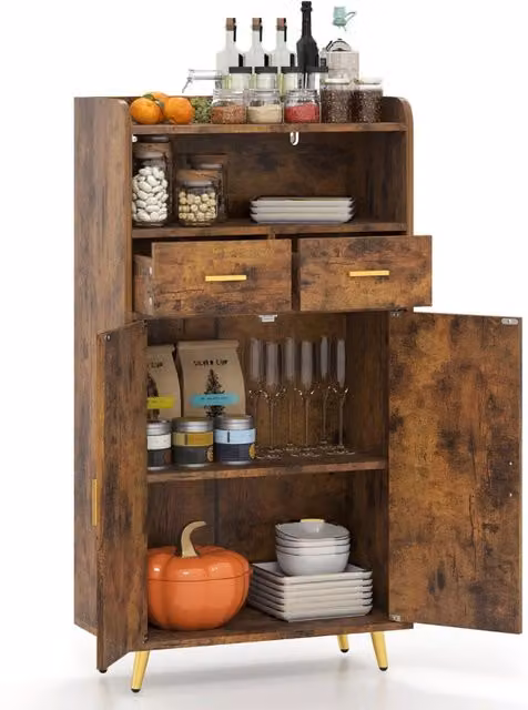 Mobile dispensa Design Mania marrone con ante, 2 cassetti e ripiani regolabili per cucina, soggiorno o bagno, L: 113 cm, P: 30 cm, H: 60 cm