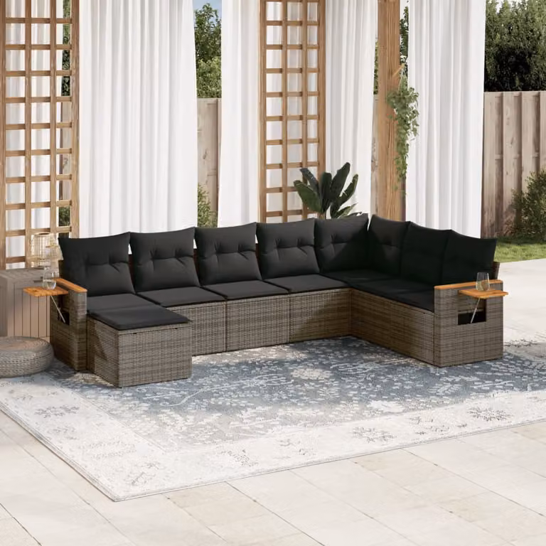 vidaXL Set Divano da Giardino 8 pz in Polyrattan Grigio con Cuscini e Tavolino