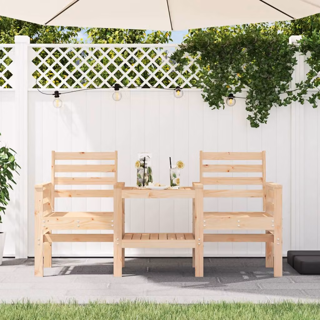 vidaXL Panca da Giardino con Tavolino in Legno di Pino Marrone con Braccioli – 1