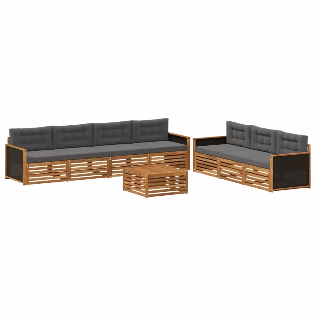 Set di divani da esterno a L con tavolino da giardino vidaXL, 8 pezzi in legno di acacia e tessuto beige e antracite resistente ai raggi UV – 2