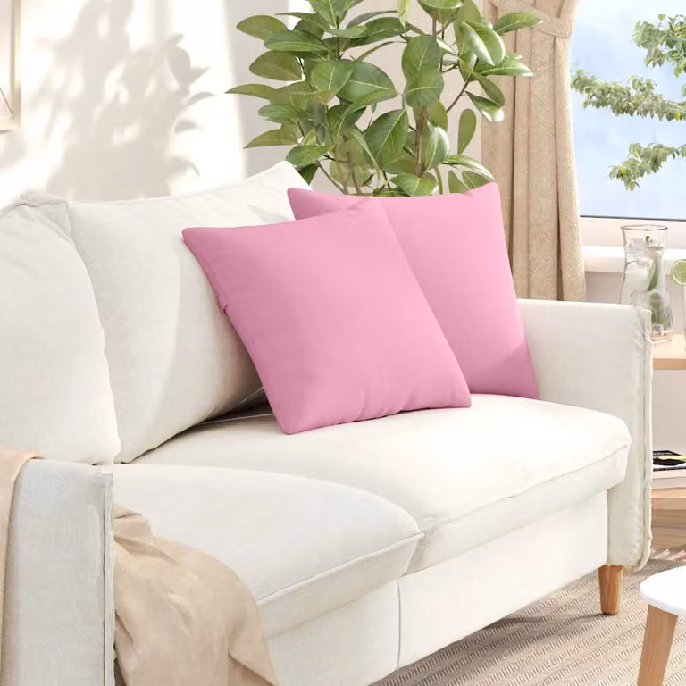 Set di 2 cuscini da divano quadrati vidaXL in tessuto rosa con fodera rimovibile, L 45 x P 45 x H 45 cm