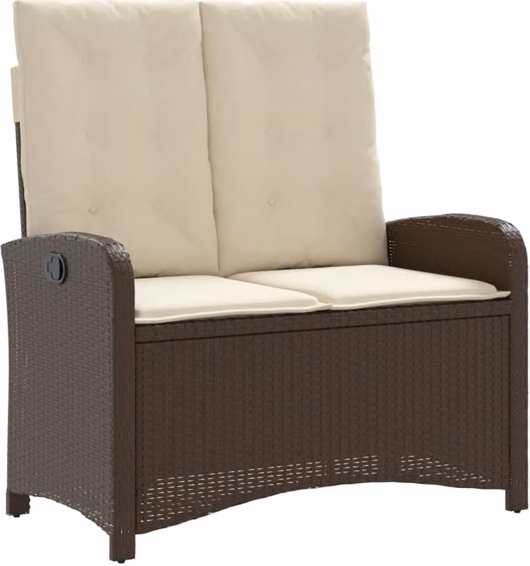 Panca Reclinabile da Giardino con Cuscini Marrone in Polyrattan