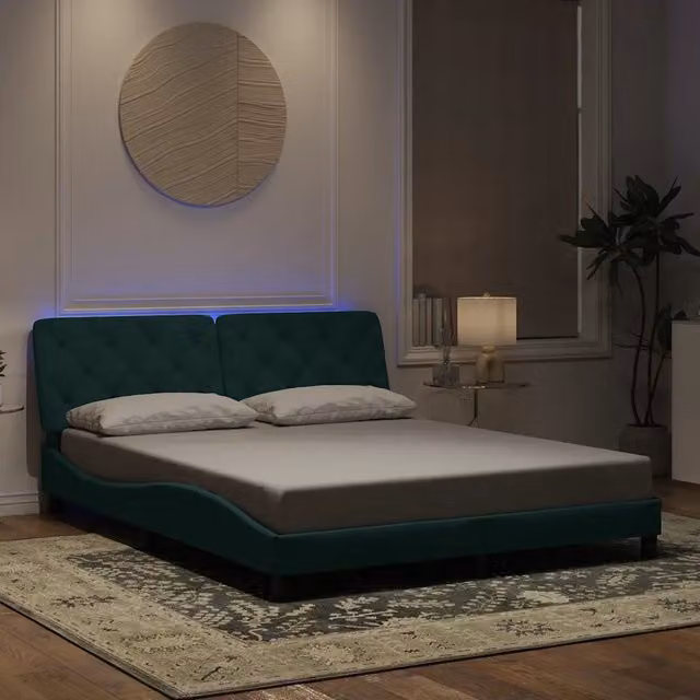Giroletto vidaXL in velluto verde scuro con illuminazione LED e porta di ricarica USB, L/P/H: 200 x 160 x 35 cm (senza materasso)