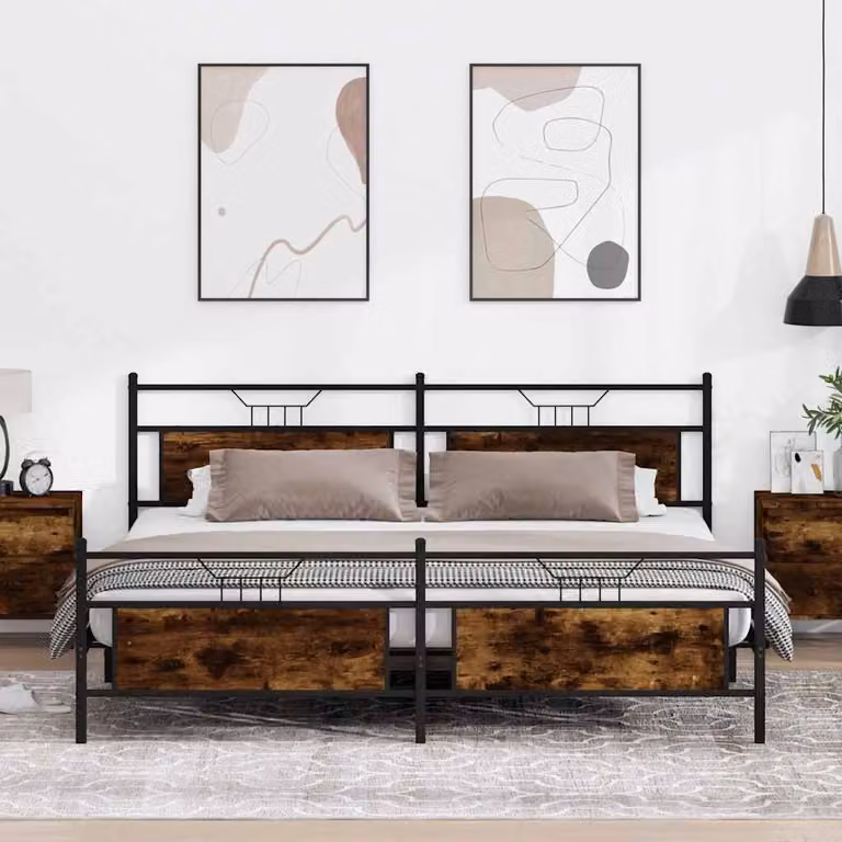 vidaXL Giroletto in Metallo e MDF Rovere Fumo per Adulti L: 199 cm, P: 207 cm, H: 91,5 cm