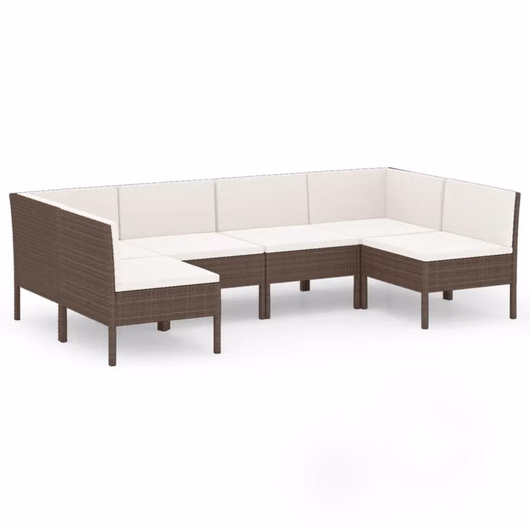 Set Divani da Giardino 6 pz con Cuscini in Polyrattan Marrone