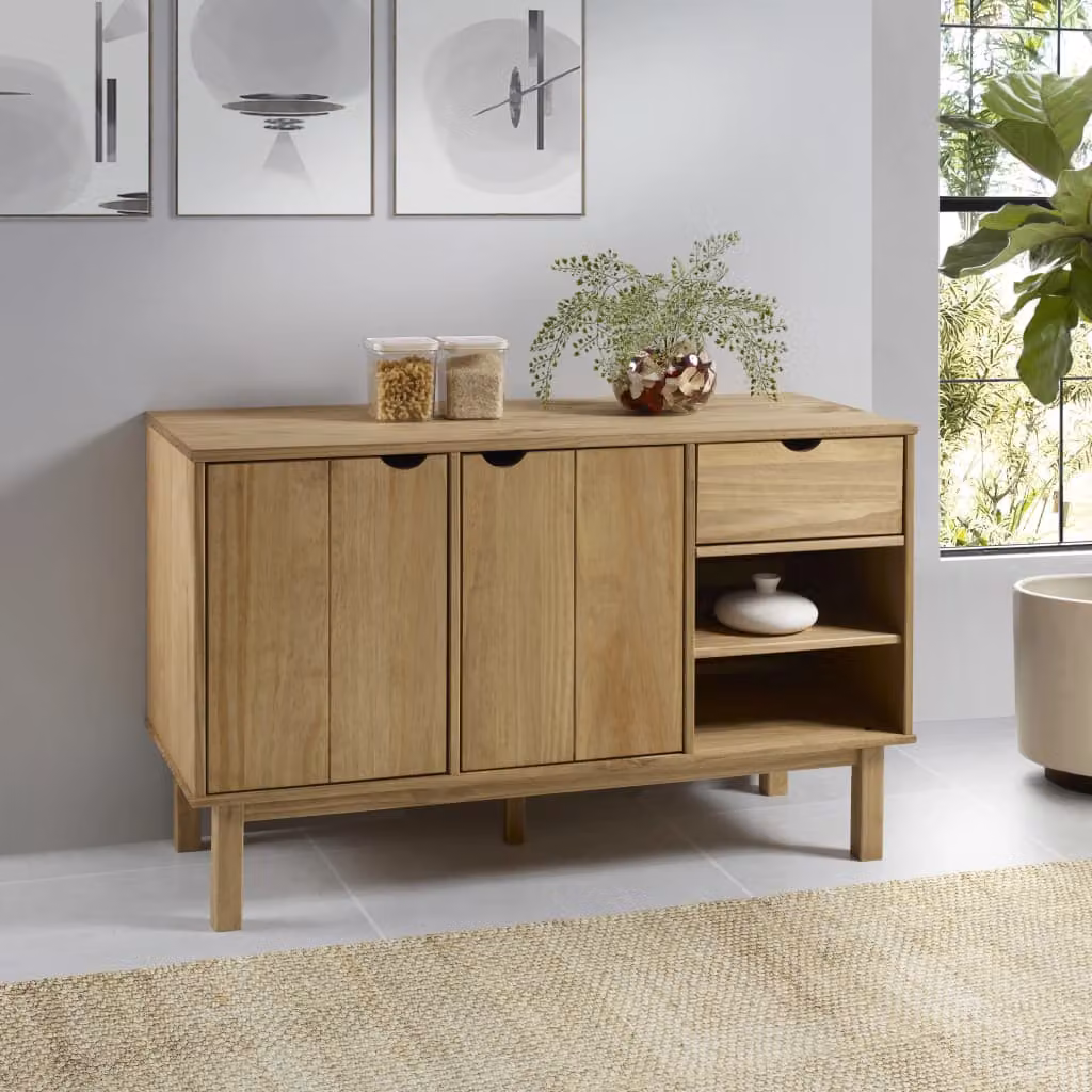 vidaXL Credenza OTTA in Legno Massello di Pino Marrone, L 114 x P 43 x H 73,5 cm