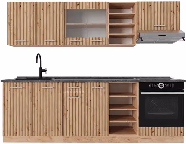 Cucina componibile moderna Vicco R-Line in rovere e antracite, L: 240 cm