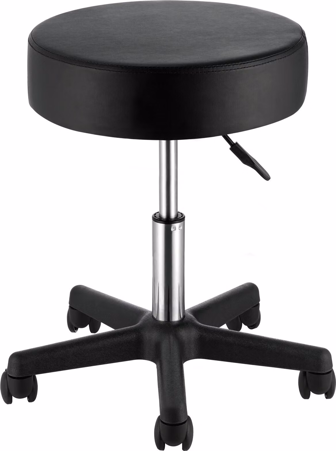 Sgabello girevole con rotelle, portata 181 kg, regolabile in altezza, sgabello con cuscino di seduta ultra-spesso, sgabello girevole per salone, bar, casa, ufficio, medico, massaggio, nero