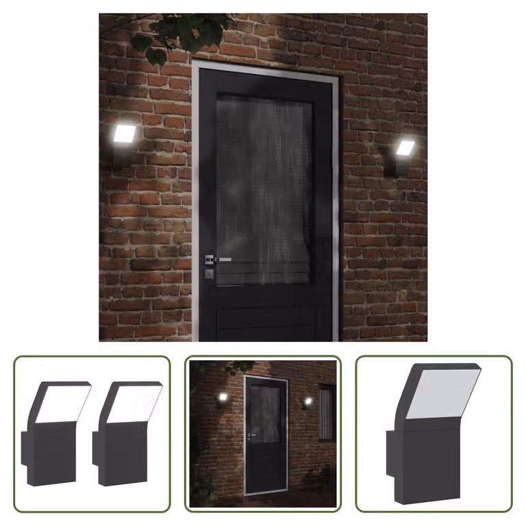 The Living Store Applique da esterno a LED 2 pezzi in alluminio pressofuso nero