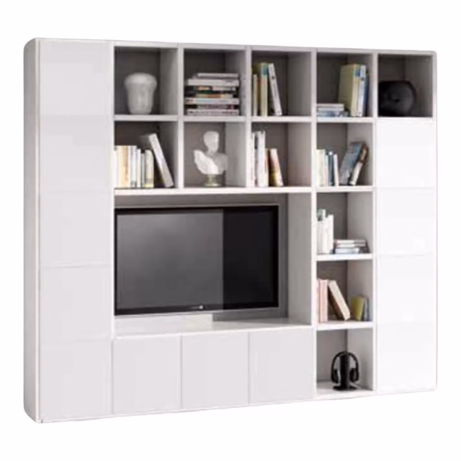 Libreria porta TV moderna in frassino bianco Mobili 2G L: 261 cm, P: 30 cm, H: 218 cm – 1