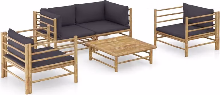Maison Exclusive - Set da giardino da 5 pezzi con cuscini in bambù grigio scuro