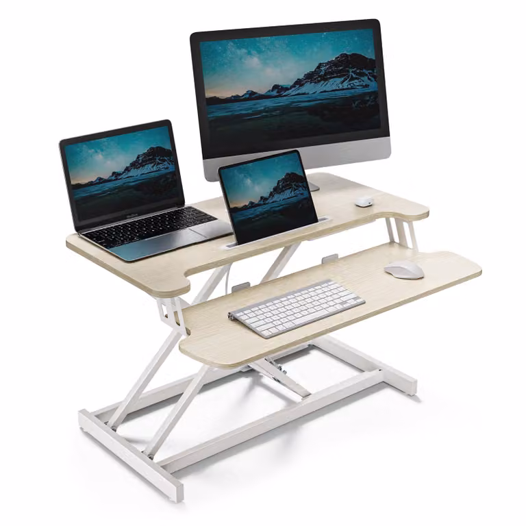 VonHaus Rialzo per Scrivania Sit-Stand, Legno Chiaro, 80 x 40 cm, con Ripiano per Tastiera e Supporto per Tablet