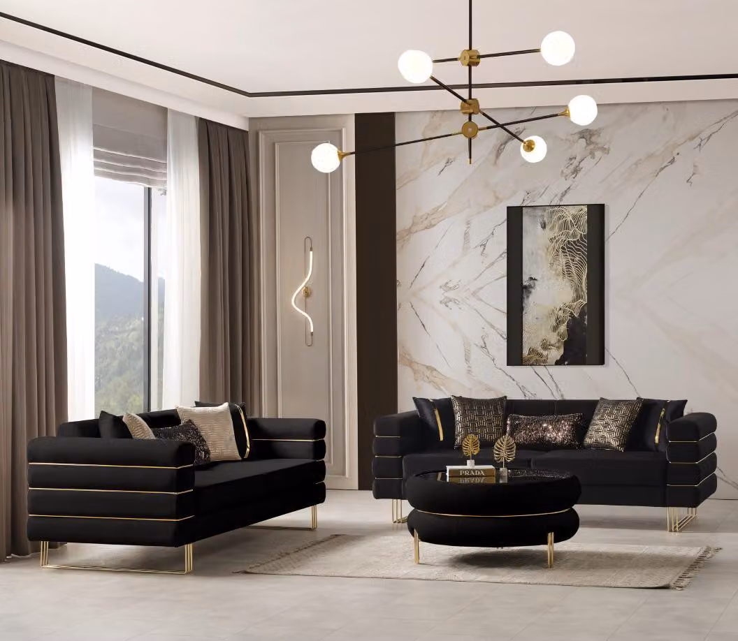 Wohnzimmer 2x 3-Sitzer Sofas Luxuriöse Polster Couchen Sitzmöbel Schwarz