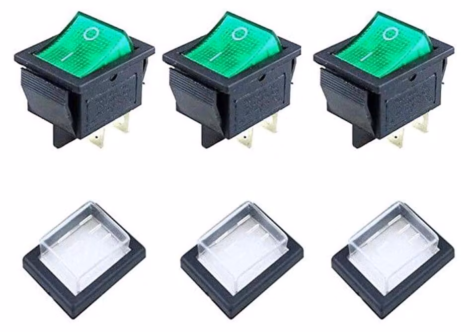 Interruttore a levetta, confezione da 3 pezzi, 16A, 250V, verde illuminato, grado di protezione IP57