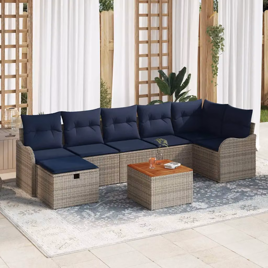 Set Divano da Giardino a L vidaXL 8 pz Grigio con Cuscini e Tavolino in Polyrattan e Metallo