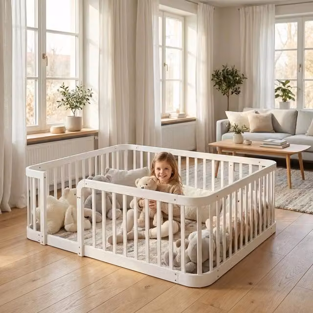 Box Recinzione Bambini ¨C Xylo ¨C Bianco, 140x200 cm, Sicurezza, Bordi Arrotondati