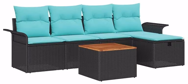 Set Divano da Giardino con cuscino 6 pcs Nero Poly Rattan