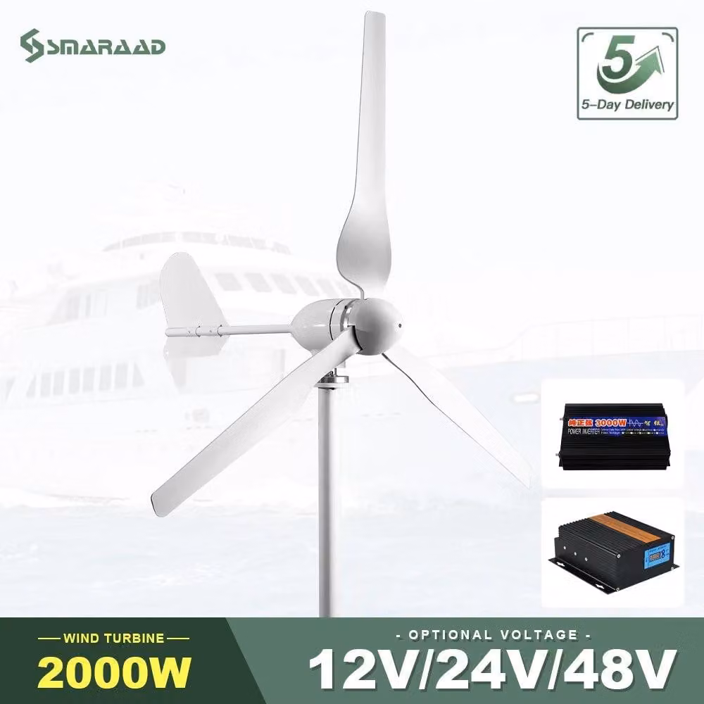 Generatore eolico da 2000W, 12V, 24V, 48V - Turbina eolica orizzontale con alloggiamento in alluminio