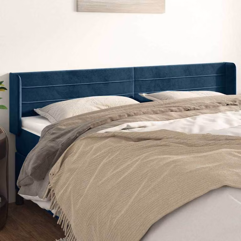 Testiera ad orecchio vidaXL in velluto blu scuro con struttura in legno L: 183 cm, P: 16 cm, H: 78-88 cm