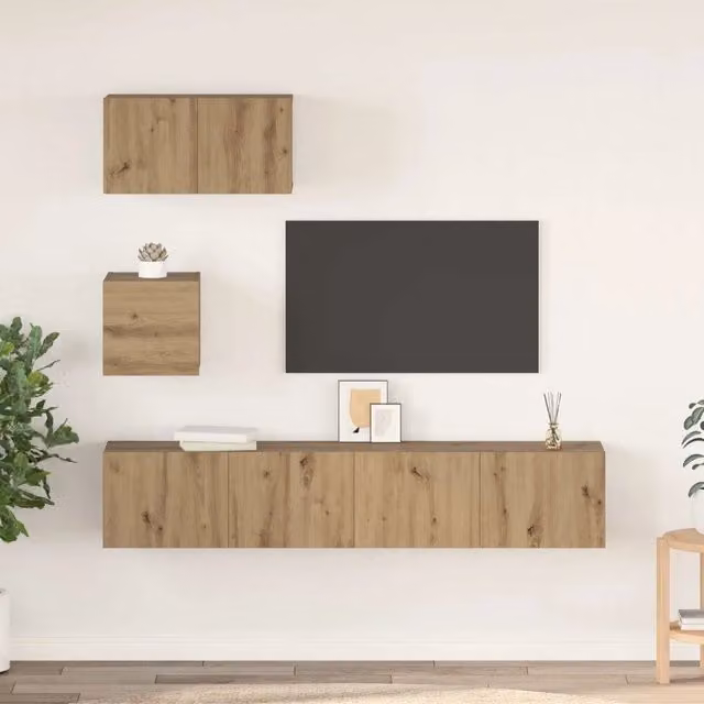 Set di mobili TV moderno vidaXL in legno ingegnerizzato color rovere marrone per soggiorno – 1