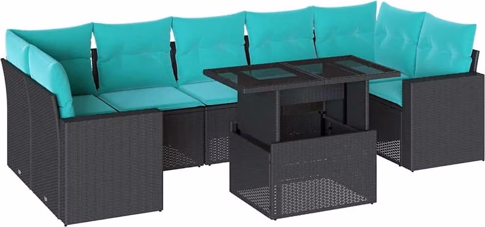 set di divani da giardino 8 pezzi con cuscini, polyrattan nero