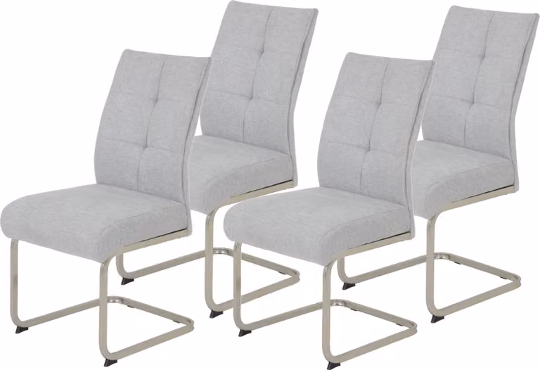 Hela Tische, set di 4 sedie per sala da pranzo, sedia a sbalzo INES, rivestimento in tessuto grigio, seduta comfort XL, cesto a molla, struttura in metallo effetto acciaio inox, portata 140 kg