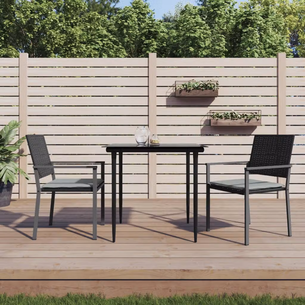 Set di 2 sedie da giardino vidaXL in polyrattan con cuscini neri e grigi, con braccioli, L/P/H: 54 x 62,5 x 89 cm