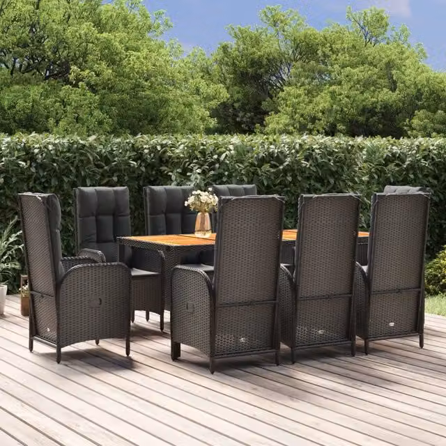 Set da pranzo da giardino vidaXL in polyrattan e legno di acacia nero con 9 pezzi e cuscini – 1