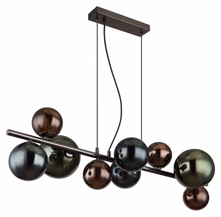 Lampada a sospensione a LED, globi di vetro, grigio, 9 fiamme, H 120 cm
