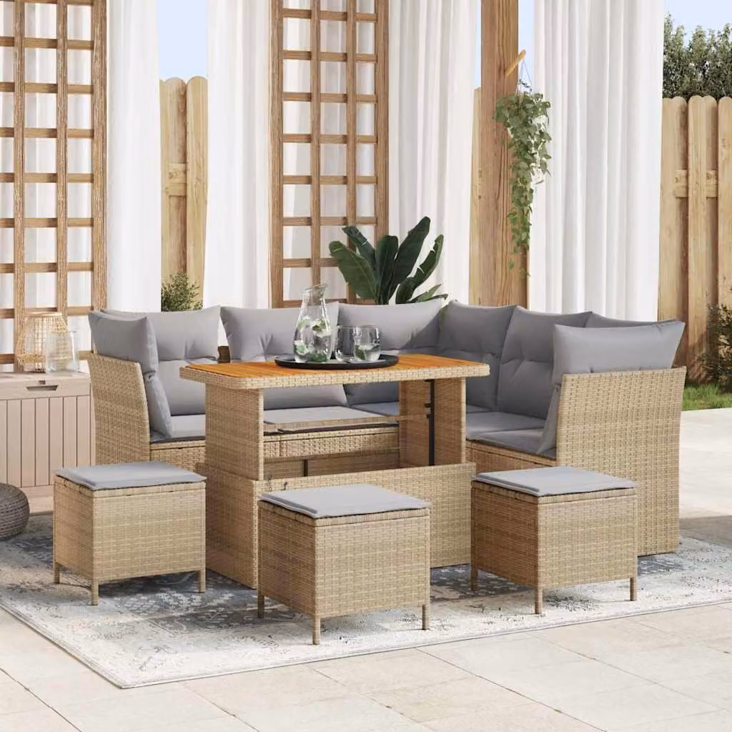Maison Exclusive - Set di divani da giardino, 9 pezzi, color beige, in rattan sintetico