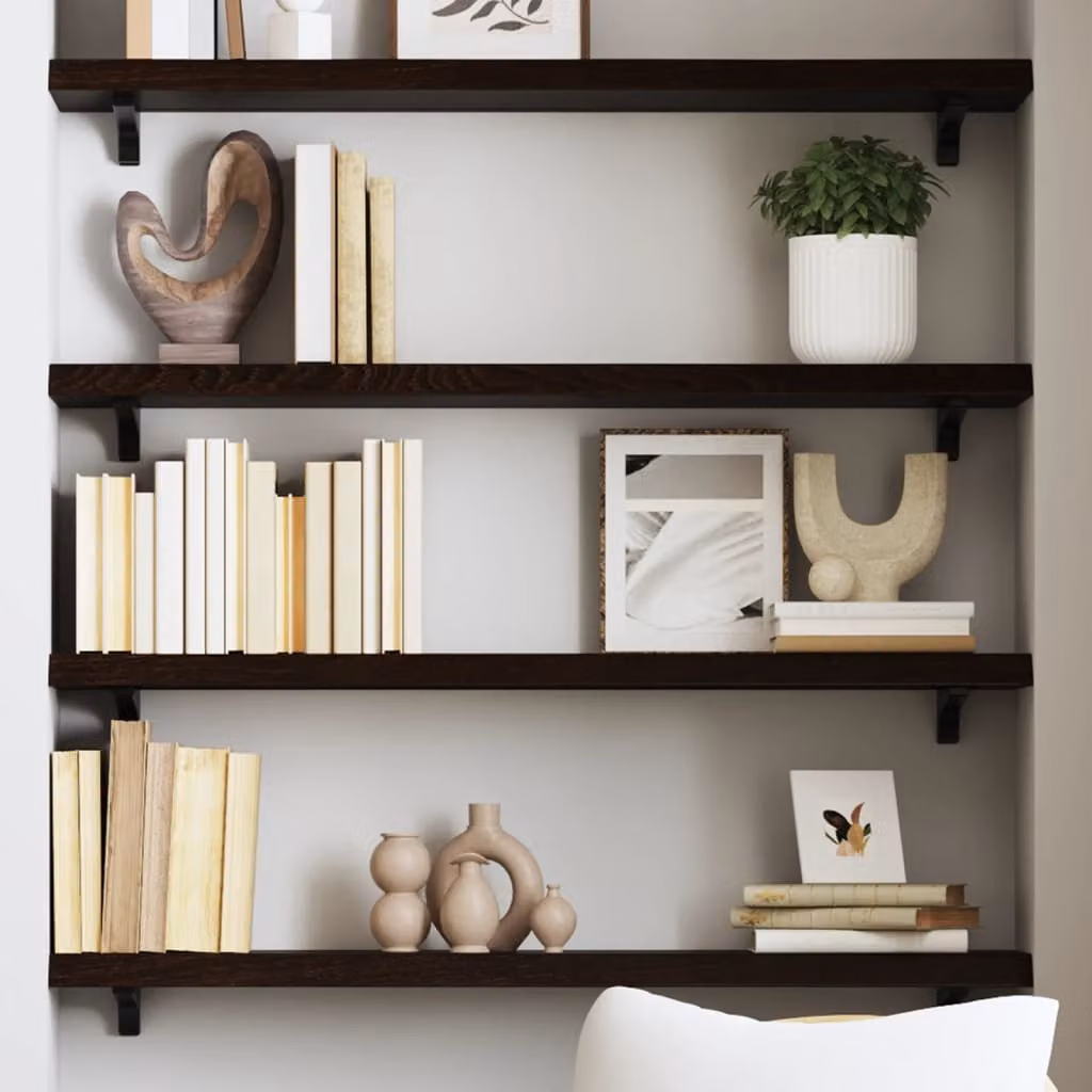 Ripiano da muro vidaXL in rovere massello marrone scuro L 80 cm x P 20 cm x H 4 cm