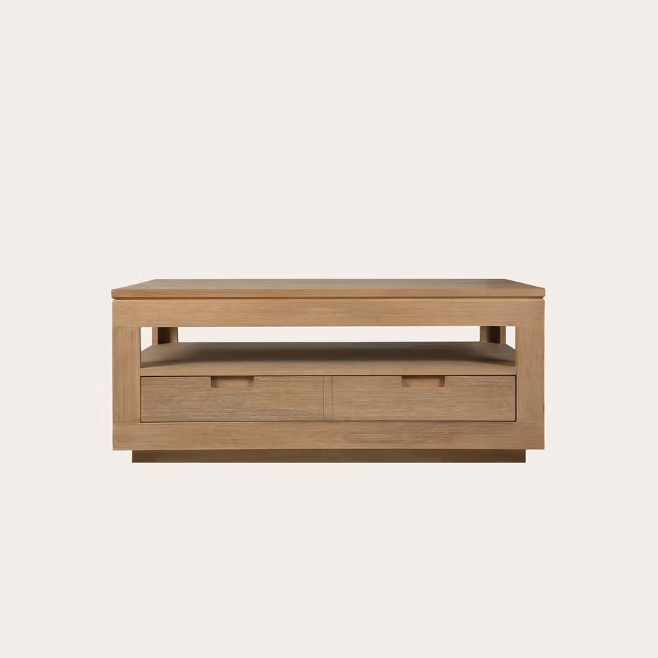 Tavolo da salotto elevabile Sisal Banak in legno massiccio di acacia marrone e beige – 2