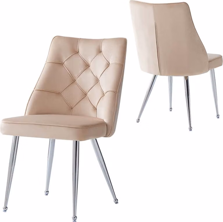 Sedia da pranzo AIORBER, set di 2, velluto, gambe in metallo argentato, cuscino in schiuma, design unico, per soggiorno, sala da pranzo, 50x60x87cm, beige