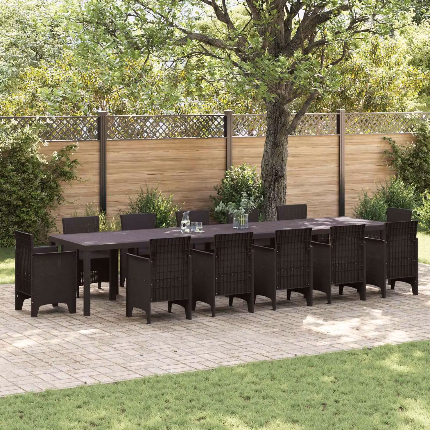 vidaXL Tavolo da giardino rettangolare in polyrattan marrone L: 400 cm, P: 100 cm, H: 73 cm – 1