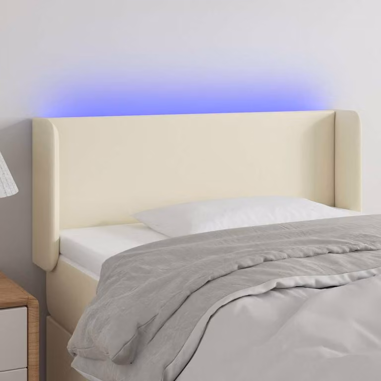 Testiera per letto vidaXL in similpelle beige con illuminazione LED e porta di ricarica USB, L/P/H: 103 x 16 x 78/88 cm