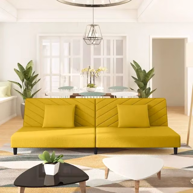 Divano Letto Click Clack in Velluto Giallo con 2 Cuscini vidaXL L/P/H: 200 x 140 x 84,5 cm – 1