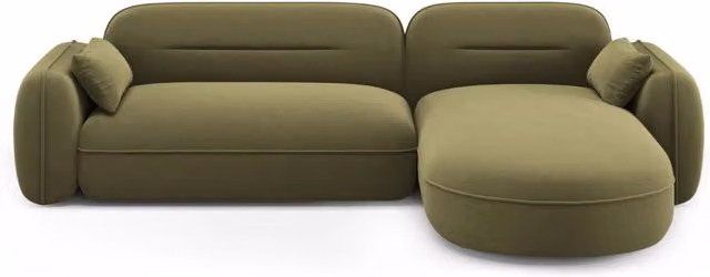Divano angolare modulare Sydney Cosmopolitan Design, 4 posti in velluto verde, configurazione destra, L/P/H: 275 x 140 x 70 cm