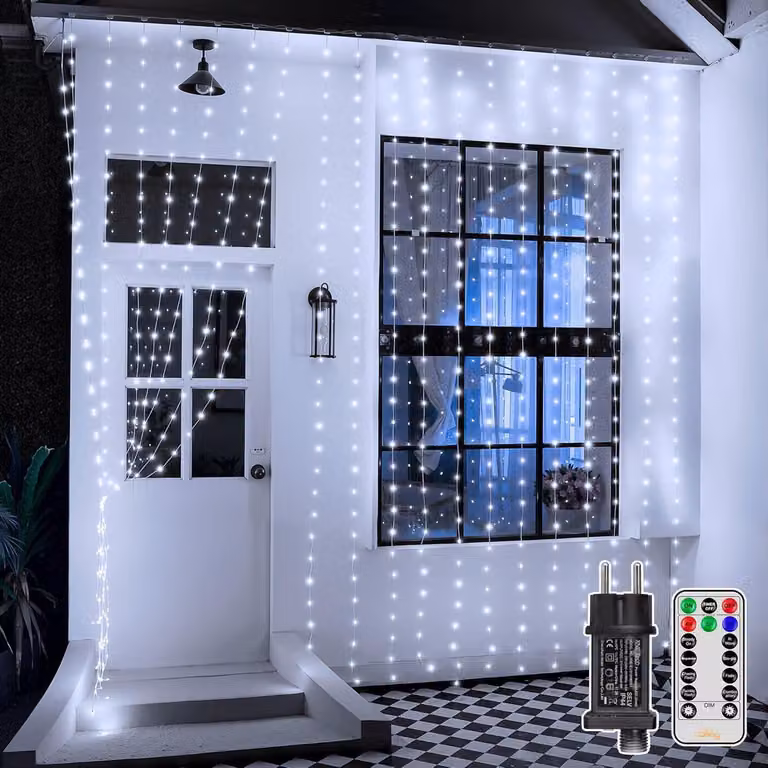 Tenda luminosa, dimensioni 3x3 metri, 300 LED, grado di protezione IP67, 8 modalità, con spina